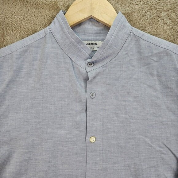 J. Lindeberg Shirt Slim Fit Mandarin Collar Light Blue Casual Men's Size M - Picture 9 of 10